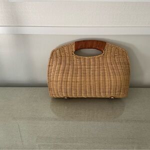 J. McLaughlin Wicker Straw Handbag with Leather Handle